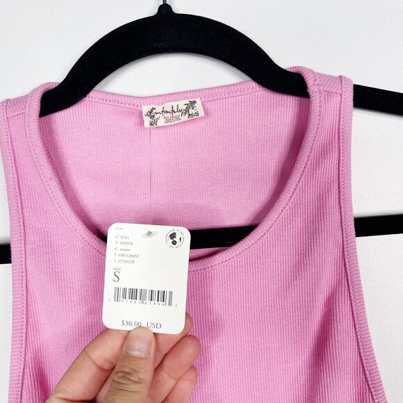 New Free People Small Mauve Pink High Neck Ribbed Bodysuit Tank Top Snap Closure - Picture 8 of 9